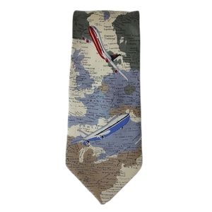 Robin Ruth Silk Novelty Print Tie Planes Maps Pilot Airline Travel (Box4)